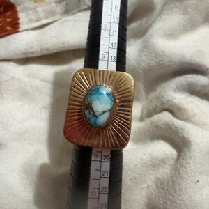 Vintage-Inspired Gold Tone Turquoise Stone Statement Ring copper
